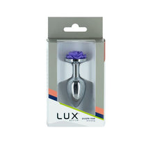 Load image into Gallery viewer, Lux Active Purple Rose 3.5in Metal Butt Plug Small
