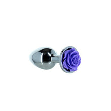 Load image into Gallery viewer, Lux Active Purple Rose 3.5in Metal Butt Plug Small
