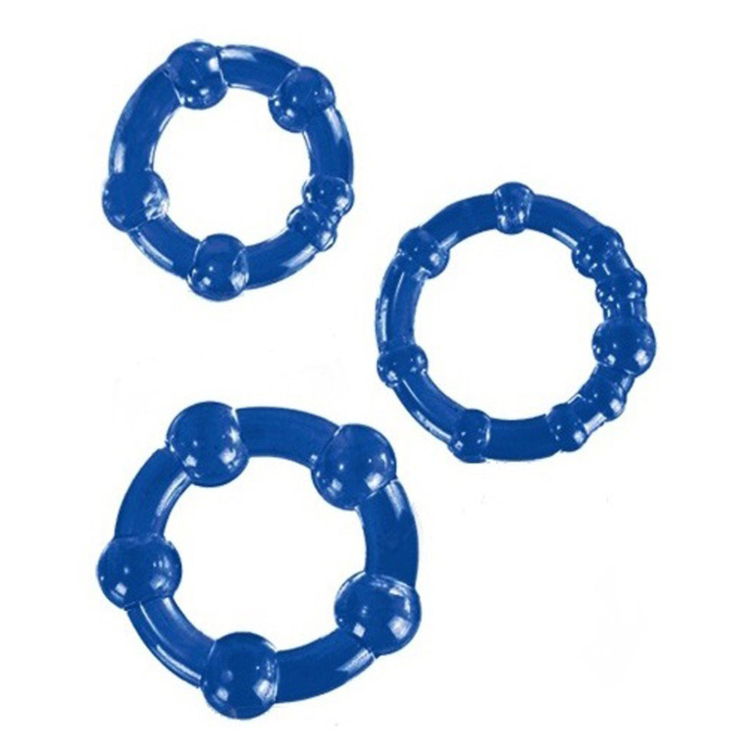 Stay Hard Beaded Cockrings 3pc Set Blue