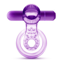 Load image into Gallery viewer, Play With Me Lick It Vibrating Double Strap Cock Ring Purple
