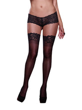 Load image into Gallery viewer, Sheer Thigh High W/ Stay Up Lace Top Black Queen
