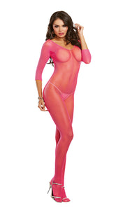 Body Stocking Neon Pink Open Crotch O/s