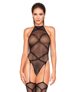 Fishnet Garter Teddy Bodystocking Black O/s