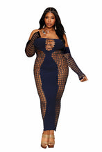 Load image into Gallery viewer, Bodystocking Gown W/ Opaque Front &amp; Back Denim Q/s
