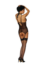 Load image into Gallery viewer, Diamond Mesh Garter Slip W/ Ruching Black O/s
