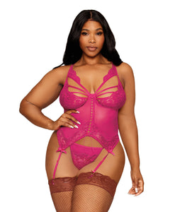 Floral Lace Bustier & G-string Set Beet Q/s