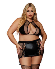 Load image into Gallery viewer, Faux-leather Bralette &amp; Garter Skirt Set Black Q/s
