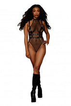 Load image into Gallery viewer, Fishnet Teddy &amp; Faux-leather Harness Set Black O/s
