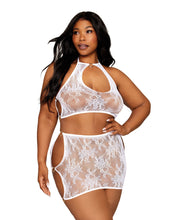 Load image into Gallery viewer, Seamless Lace Bralette &amp; Mini Skirt Set White Q/s
