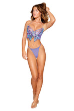 Load image into Gallery viewer, Bustier W/ Butterfly Applique &amp; G String Lavender Haze Large
