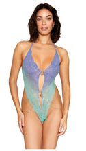 Load image into Gallery viewer, Ombre Stretch Lace Teddy W/ Butterfly Charms Lavender Haze /seafoam O/s
