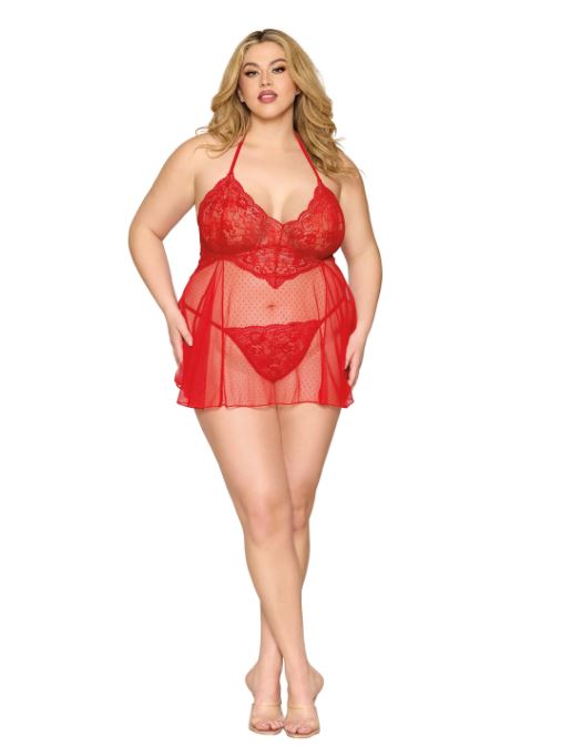 Babydoll & Gstring Poinsettia Q/s