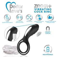 Load image into Gallery viewer, Doctor Love Zinger+ Vibrating Rechargeable Cock Ring Black
