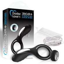 Load image into Gallery viewer, Doctor Love Zinger+ Vibrating Rechargeable Cock Ring W/ Remote Black
