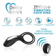 Load image into Gallery viewer, Doctor Love Zinger+ Vibrating Rechargeable Cock Ring W/ Remote Black
