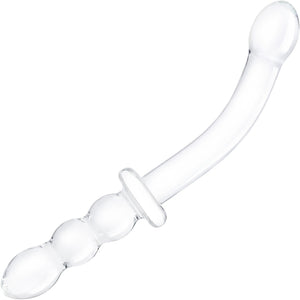 Glas 12in Girthy Ribbed G-spot Glass Dildo W/ Handle Grip