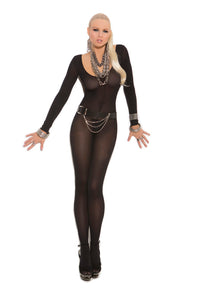 Sheer Long Sleeve Bodystocking Black