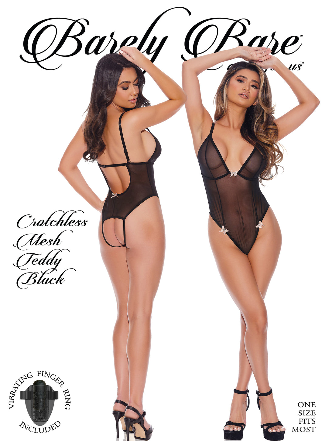 Barely Bare Crotchless Mesh Teddy Black O/s