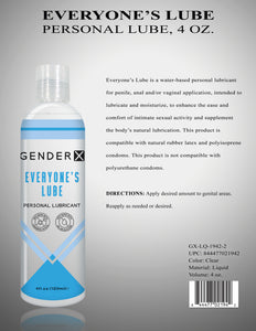 Gender X Everyones Lube 4 Oz