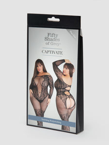 Fifty Shades Captivate Plus Size Black Lace Spanking Bodystocking O/s Queen