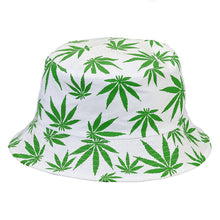 Load image into Gallery viewer, White Bucket Hat W/ Green Leaves
