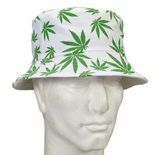 Load image into Gallery viewer, White Bucket Hat W/ Green Leaves
