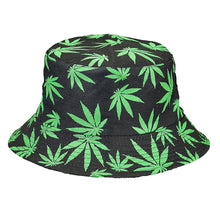 Load image into Gallery viewer, Black Bucket Hat W/ Green Leaves
