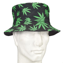 Load image into Gallery viewer, Black Bucket Hat W/ Green Leaves
