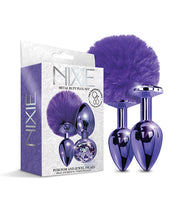 Load image into Gallery viewer, Nixie Metal Butt Plug Set Pom Pom &amp; Jewel Purple Metallic
