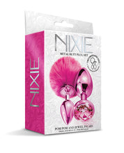 Load image into Gallery viewer, Nixie Metal Butt Plug Set Pom Pom &amp; Jewel Pink Metallic
