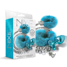 Load image into Gallery viewer, Nixie Metal Plug &amp; Furry Cuff Set Blue Metallic
