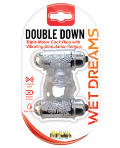 Wet Dreams Double Down Dual Motor Cock Ring W Power Bullet & Stimulator Tongue W Motor