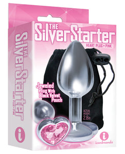 9's Silver Starter Heart Bejeweled Steel Plug Pink