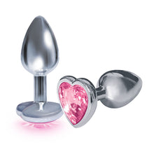 Load image into Gallery viewer, 9&#39;s Silver Starter Heart Bejeweled Steel Plug Pink
