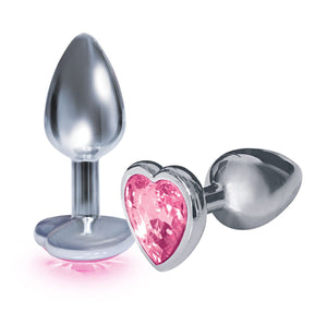 9's Silver Starter Heart Bejeweled Steel Plug Pink