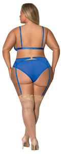 Sassy Bra Garter & Rouched Panty Cobalt 2xl