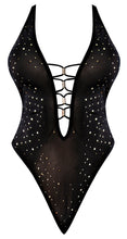 Load image into Gallery viewer, Glitz &amp; Glam Teddy W/ Snap Crotch Black S/m
