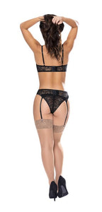 Ooh La Lace Demi Bra Garter & Tanga Black 2xl