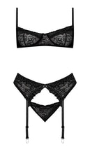 Load image into Gallery viewer, Ooh La Lace Demi Bra Garter &amp; Tanga Black S/m
