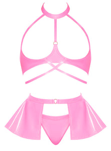 Club Candy Bra Skirt & Thong Pink S/m