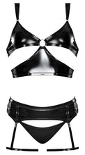 Load image into Gallery viewer, Liquid Onyx Cut Out Bra Panty &amp; Stirrup Garter Black L/xl
