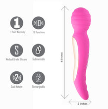 Load image into Gallery viewer, Zoe Rechargeable Dual Vibrating Wand Hot Pink
