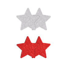 Load image into Gallery viewer, Pretty Pasties Glitter Stars Red/silver 2 Pair
