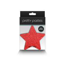 Load image into Gallery viewer, Pretty Pasties Glitter Stars Red/silver 2 Pair
