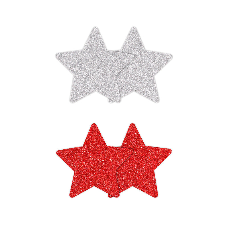 Pretty Pasties Glitter Stars Red/silver 2 Pair