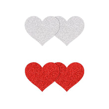 Load image into Gallery viewer, Pretty Pasties Glitter Hearts Red/silver 2 Pair
