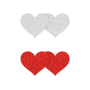 Pretty Pasties Glitter Hearts Red/silver 2 Pair