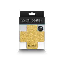 Load image into Gallery viewer, Pretty Pasties Glitter Cross Black/gold 2 Pair
