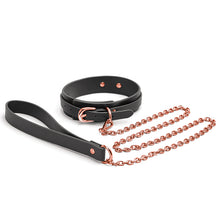 Load image into Gallery viewer, Bondage Couture Collar &amp; Leash Black W/ Rose Gold
