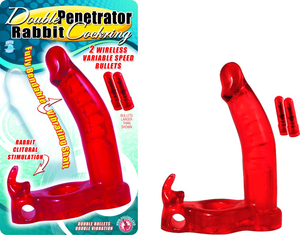 Double Penetrator Rabbit Cockring Red